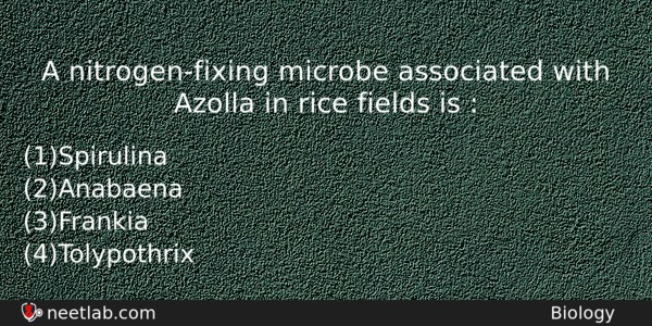 A Nitrogenfixing Microbe Associated With Azolla In Rice Fields Is Biology Question 