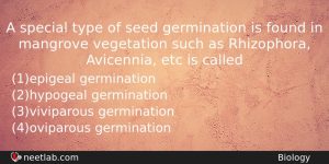 A Special Type Of Seed Germination Is Found In Mangrove Biology Question