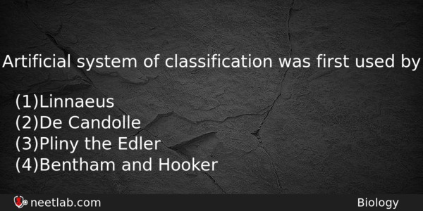 Artificial System Of Classification Was First Used By Biology Question 
