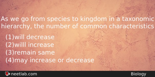 As We Go From Species To Kingdom In A Taxonomic Biology Question 