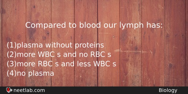 Compared To Blood Our Lymph Has Biology Question 