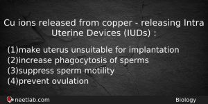 Cu Ions Released From Copper Releasing Intra Uterine Devices Biology Question