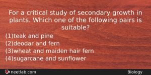 For A Critical Study Of Secondary Growth In Plants Which Biology Question