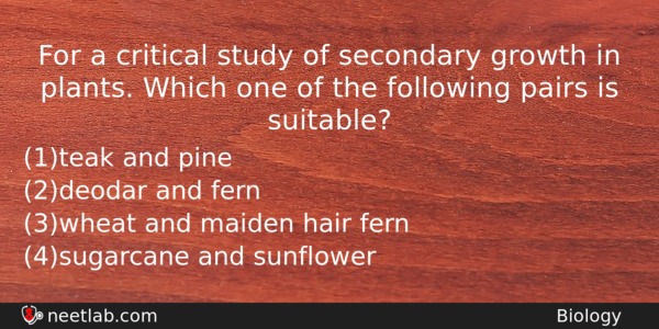 For A Critical Study Of Secondary Growth In Plants Which Biology Question 
