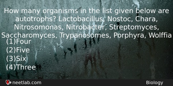 How Many Organisms In The List Given Below Are Autotrophs Biology Question 