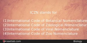 Iczn Stands For Biology Question