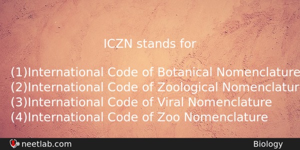 Iczn Stands For Biology Question 