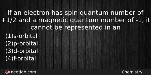 If An Electron Has Spin Quantum Number Of 12 And Chemistry Question 