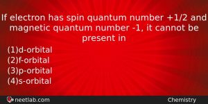 If Electron Has Spin Quantum Number 12 And Magnetic Quantum Chemistry Question