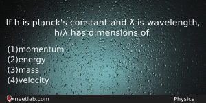 If H Is Plancks Constant And Is Wavelength H Physics Question
