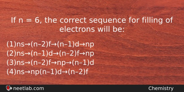 If N 6 The Correct Sequence For Filling Of Chemistry Question 