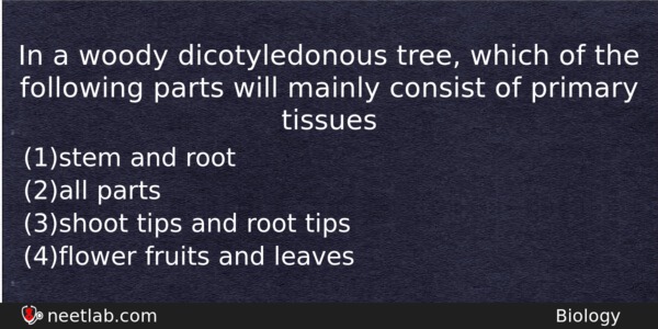 In A Woody Dicotyledonous Tree Which Of The Following Parts Biology Question 