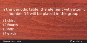 In The Periodic Table The Element With Atomic Number 16 Chemistry Question