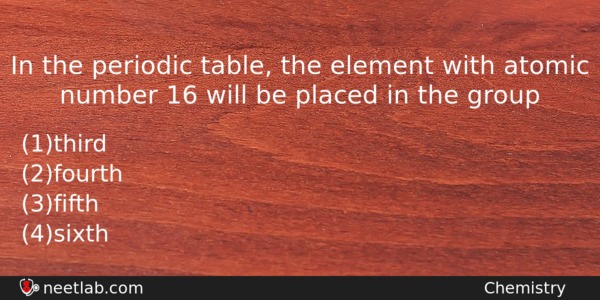 In The Periodic Table The Element With Atomic Number 16 Chemistry Question 