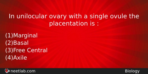 In Unilocular Ovary With A Single Ovule The Placentation Is Biology Question 