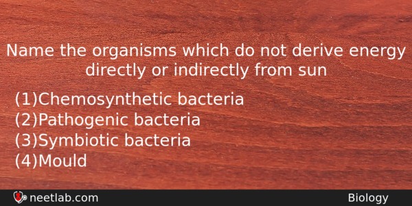 Name The Organisms Which Do Not Derive Energy Directly Or Biology Question 