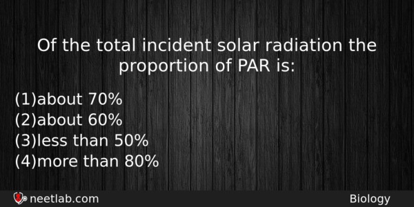 Of The Total Incident Solar Radiation The Proportion Of Par Biology Question 