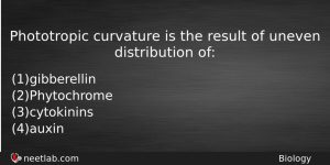 Phototropic Curvature Is The Result Of Uneven Distribution Of Biology Question