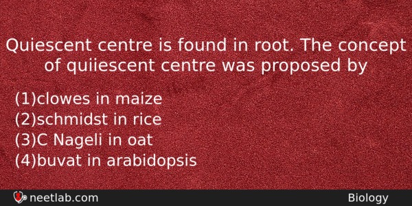 Quiescent Centre Is Found In Root The Concept Of Quiiescent Biology Question 