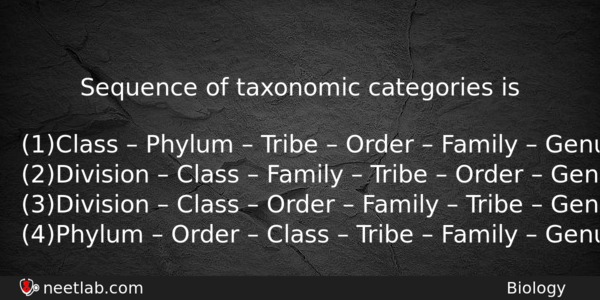 Sequence Of Taxonomic Categories Is Biology Question 
