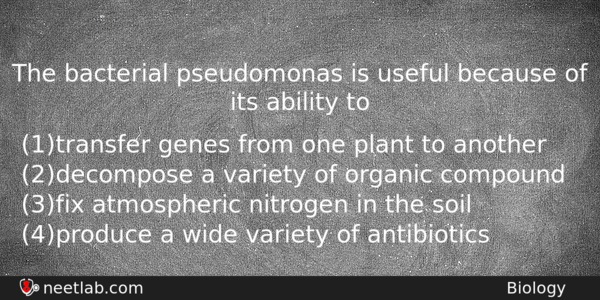 The Bacterial Pseudomonas Is Useful Because Of Its Ability To Biology Question 