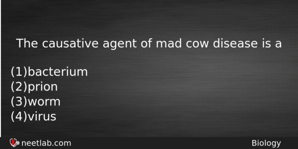 The Causative Agent Of Mad Cow Disease Is A Biology Question 