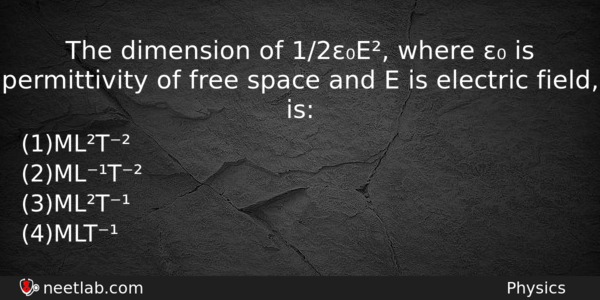The Dimension Of 12e Where Is Permittivity Of Free Physics Question 
