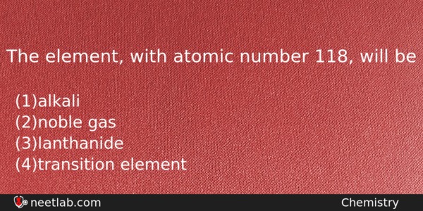 The Element With Atomic Number 118 Will Be Chemistry Question 