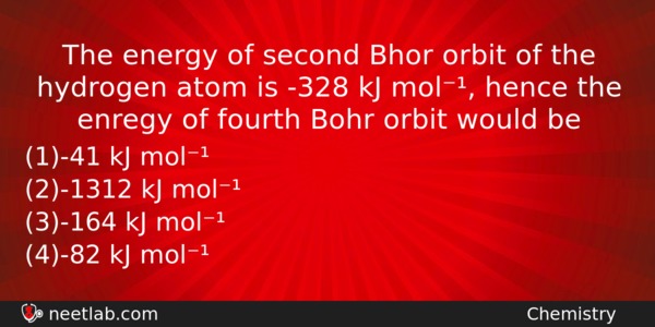 The Energy Of Second Bhor Orbit Of The Hydrogen Atom Chemistry Question 