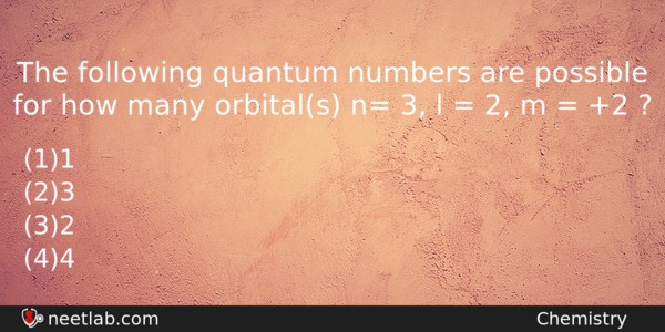 The Following Quantum Numbers Are Possible For How Many Orbitals Chemistry Question 