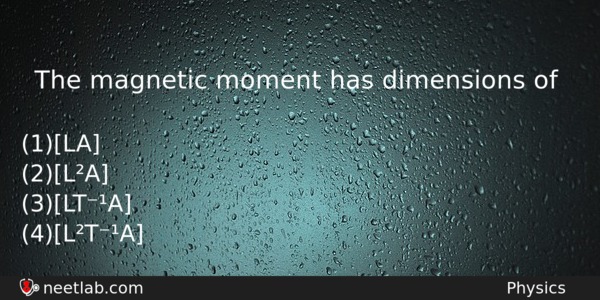 The Magnetic Moment Has Dimensions Of Physics Question 