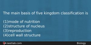 The Main Basis Of Five Kingdom Classification Is Biology Question