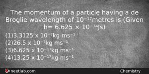 The Momentum Of A Particle Having A De Broglie Wavelength Chemistry Question