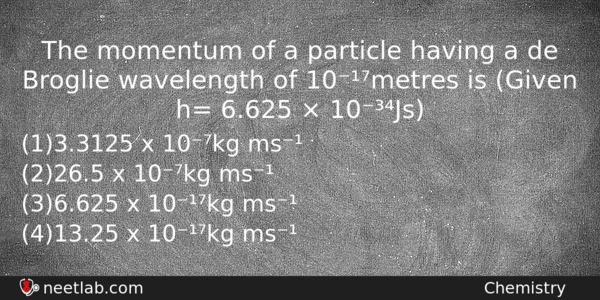 The Momentum Of A Particle Having A De Broglie Wavelength Chemistry Question 