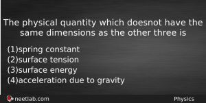 The Physical Quantity Which Doesnot Have The Same Dimensions As Physics Question