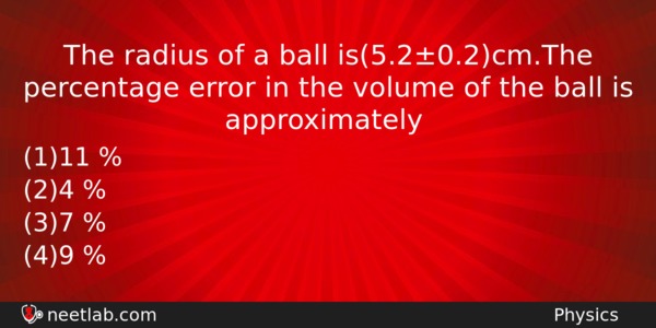 The Radius Of A Ball Is5202cmthe Percentage Error In The Physics Question 