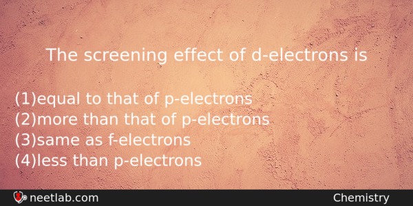 The Screening Effect Of Delectrons Is Chemistry Question 