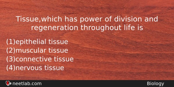 Tissuewhich Has Power Of Division And Regeneration Throughout Life Is Biology Question 