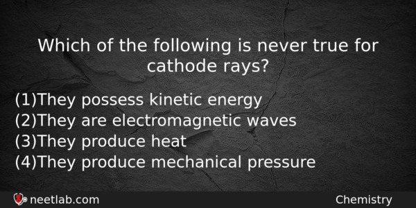 Which Of The Following Is Never True For Cathode Rays Chemistry Question 