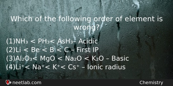 Which Of The Following Order Of Element Is Wrong Chemistry Question 