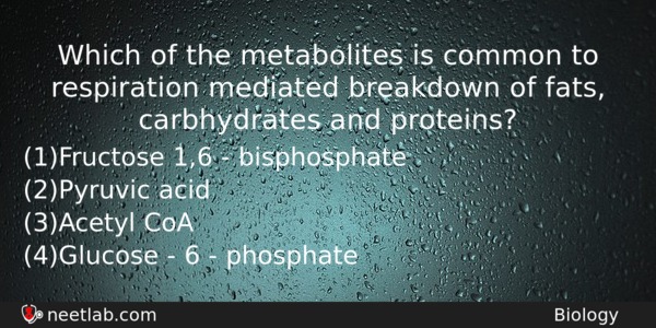Which Of The Metabolites Is Common To Respiration Mediated Breakdown Biology Question 