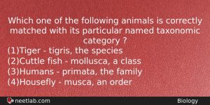 Which One Of The Following Animals Is Correctly Matched With Biology Question