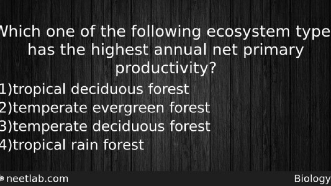 Which one of the following ecosystem types has the highest annual net -  NEETLab