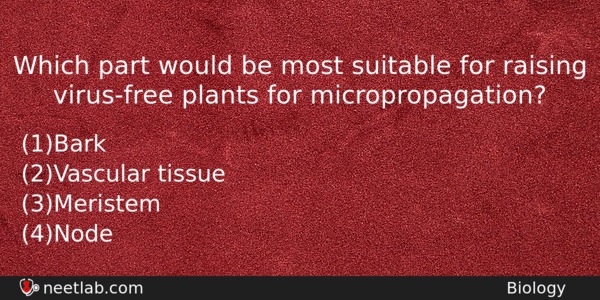 Which Part Would Be Most Suitable For Raising Virusfree Plants Biology Question 