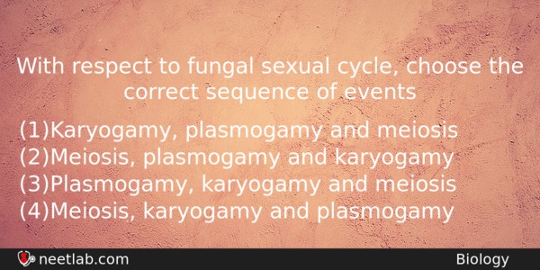 With Respect To Fungal Sexual Cycle Choose The Correct Sequence Biology Question 