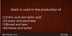 Yeast Is Used In The Production Of Biology Question