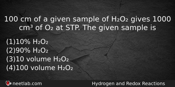 100 Cm Of A Given Sample Of Ho Gives 1000 Chemistry Question 