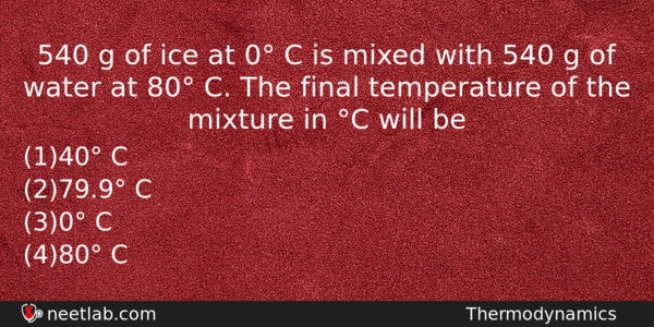 540 G Of Ice At 0 C Is Mixed With Physics Question 