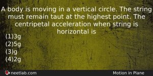 A Body Is Moving In A Vertical Circle The String Physics Question