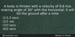 A Body Is Thrown With A Velocity Of 98 Ms Physics Question